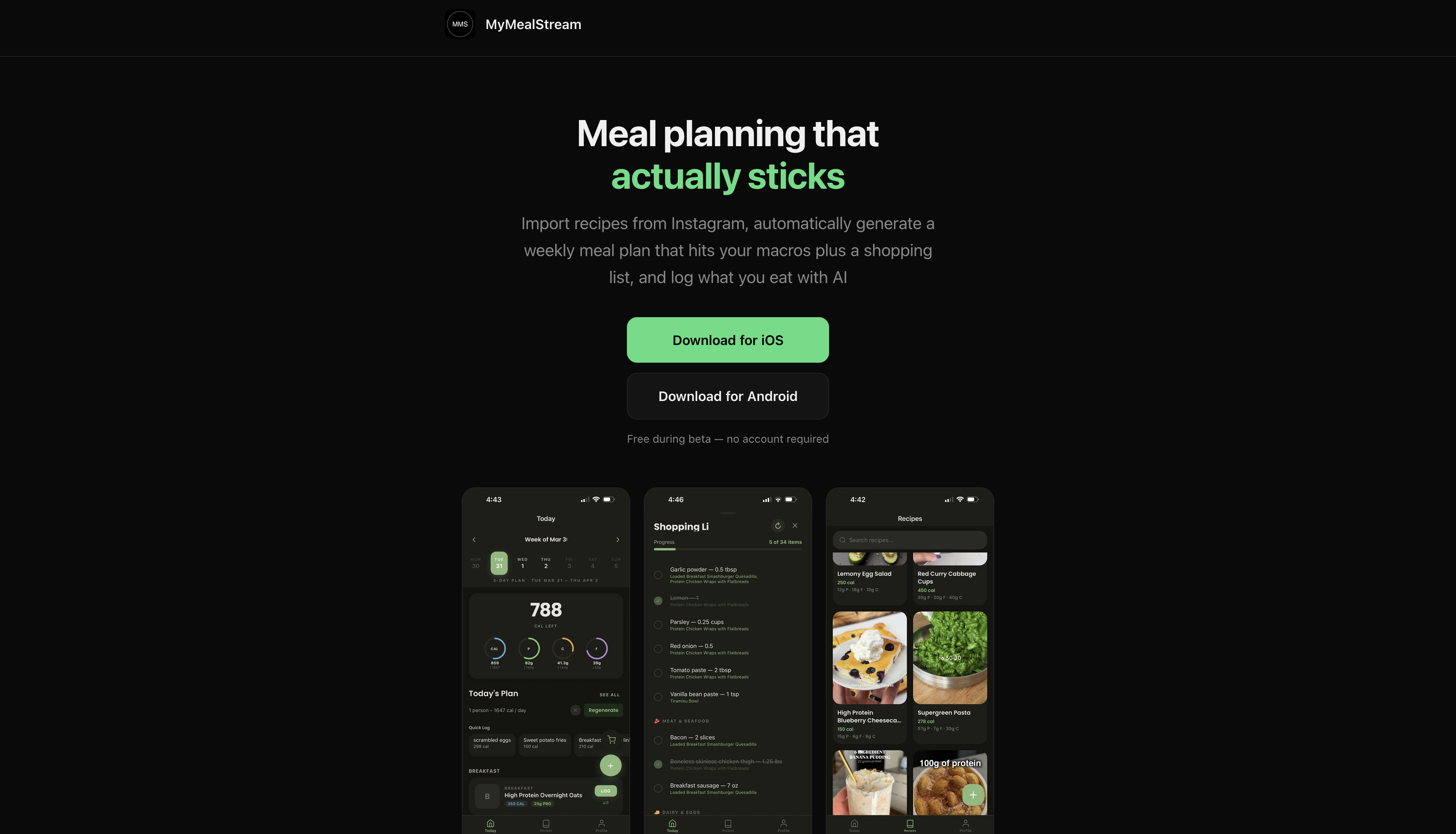 MyMealStream website